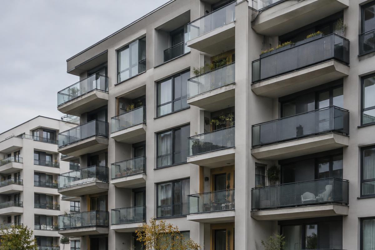 Modern residential building facade with balconies
